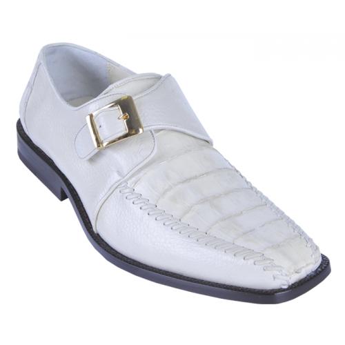 Los Altos Winter White Genuine Crocodile / Calfskin Shoes With Monkstrap ZV068204
